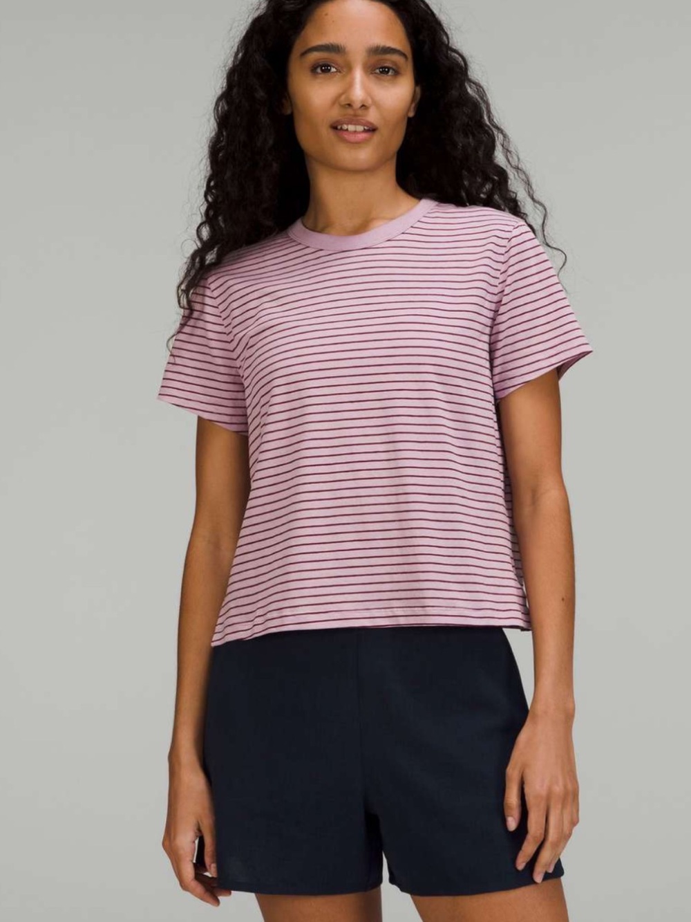 lululemon athletica Pink Striped Short-Sleeve Crew Tee